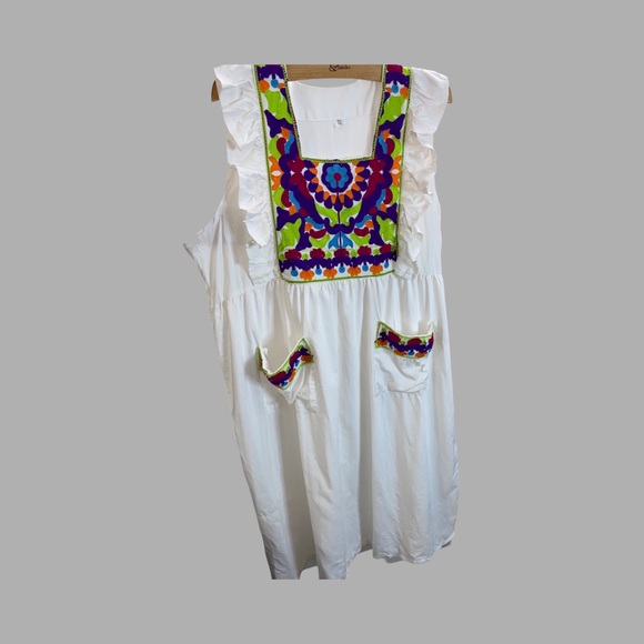 Handmade Dresses & Skirts - Embroidered White Dress with Colorful Accents (AS IS)